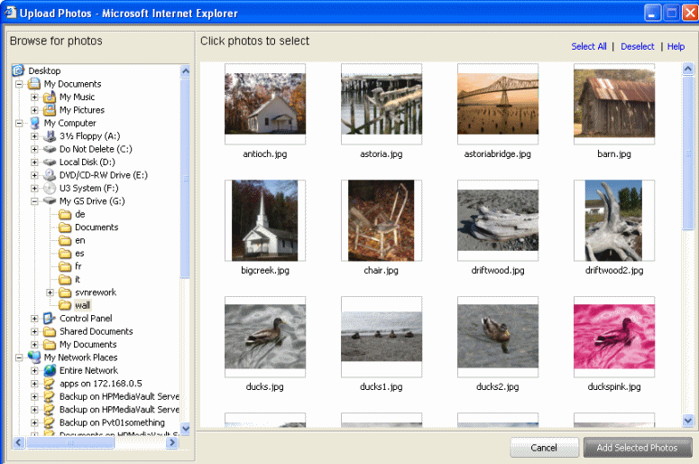 Upload photos page