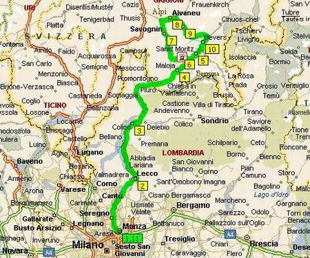 A route past Lake Como and into the Swiss Alps